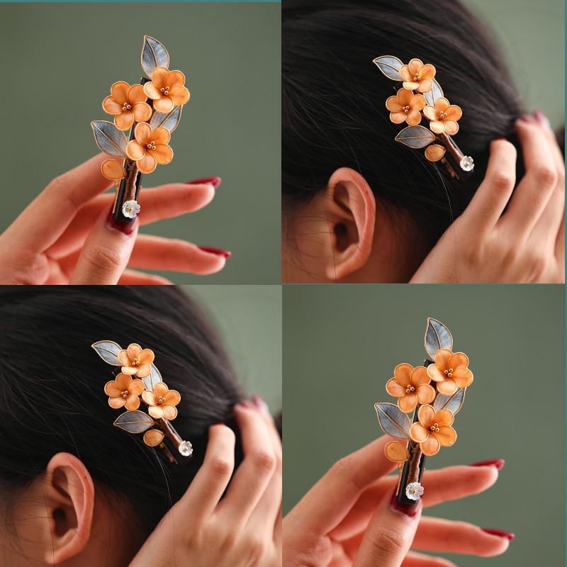 Handmade Chinese Style Silk Velvet Flower Hair Clip Women Side Bangs Decorative Accessory