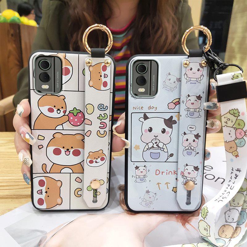Durable Lanyard Phone Case For Nokia C32 Phone Holder Dirt-resistant Anti-knock Wristband Cartoon Wrist Strap Cute Ring