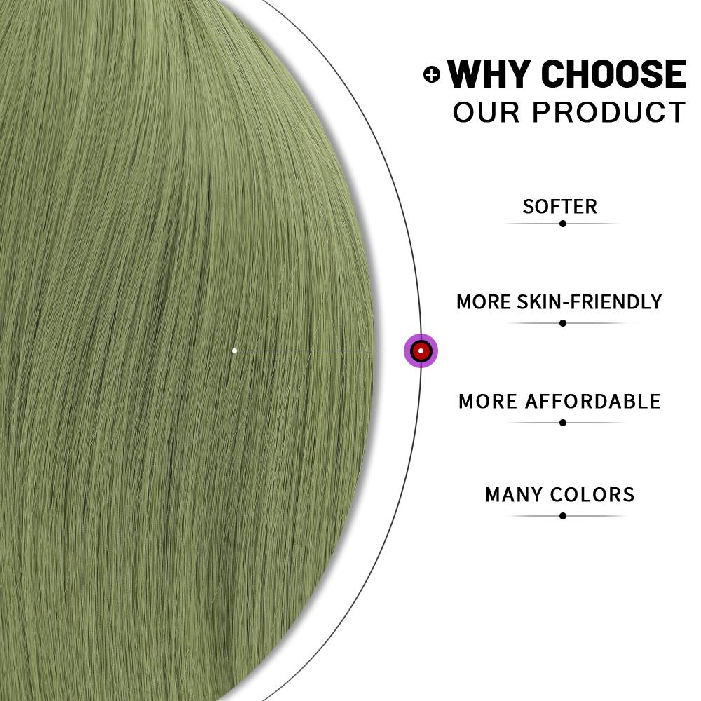 Green Short Bob Hair Synthetic Wig For Woman With Bangs Blonde Ombre Pink Cosplay Lolita Party Heat Resistant Daily Natural Hair