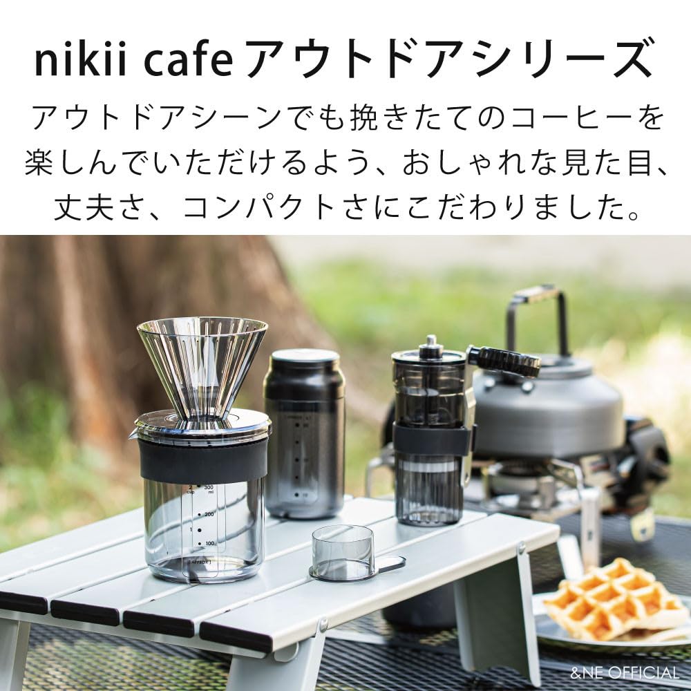 &NE Hand Coffee Grinder, Nikii Cafe, Black, 5.5cm Diameter x 14cm Height, Made in Japan, Manual Operation, Ceramic Blade, Compact, Adjustable Coarse
