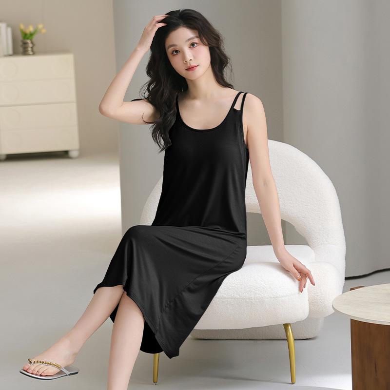 1011 New Nightdress Women's Summer with Chest Pad Modal Cool Vest Medium and Long Solid Color Large Size Loungewear