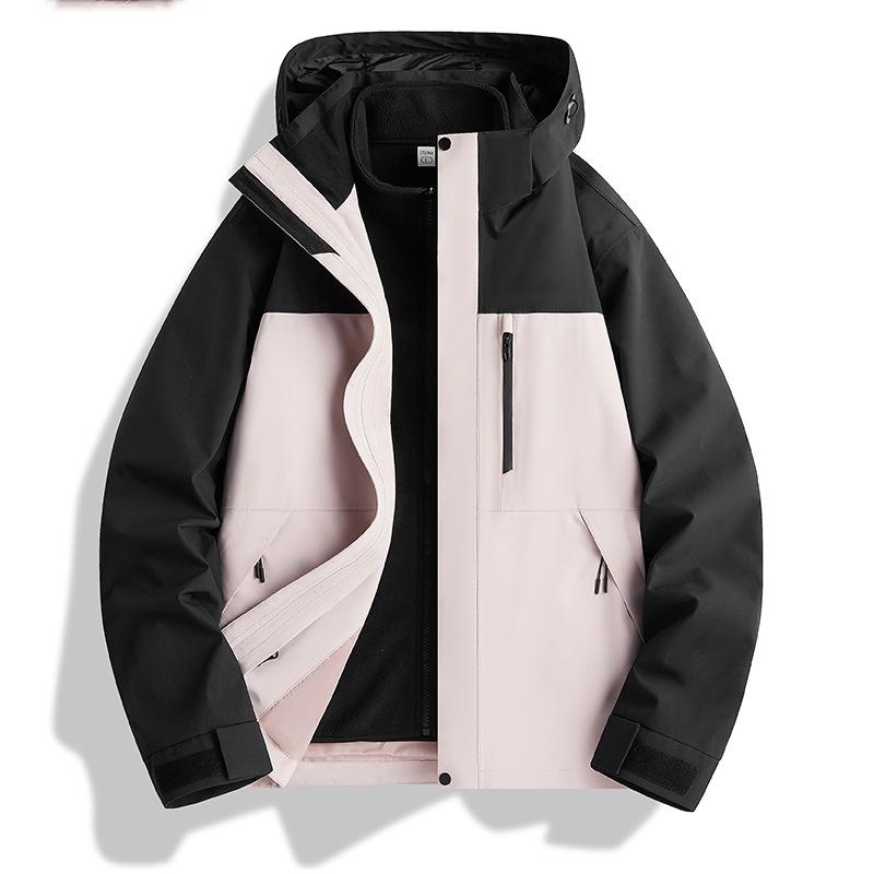 

Унисекс Ветрозащитная Водонепроницаемая Парка 3-в-1 в стиле колор-блок со съемным капюшоном для альпинизма осенью/зимой L