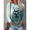 Fashion Women's Long Sleeve Casual O-neck Cute Cat Sweatshirts Tops 3D Print Clothes Animal Pullovers Kawaii Girl Clothing Tops