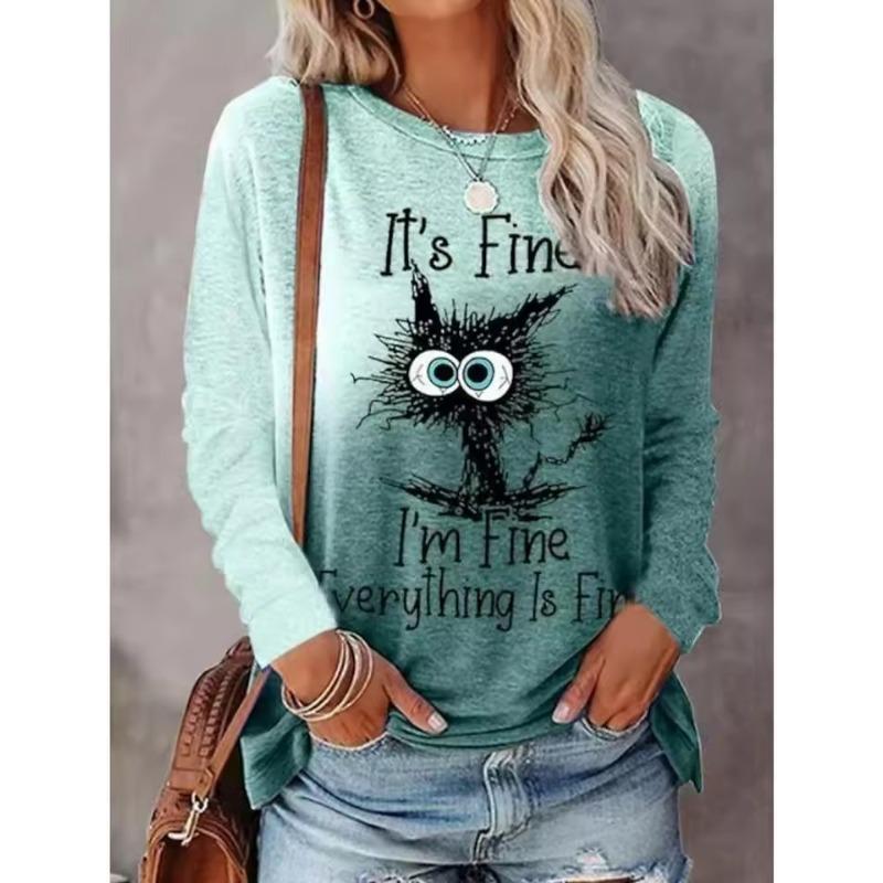 Fashion Women's Long Sleeve Casual O-neck Cute Cat Sweatshirts Tops 3D Print Clothes Animal Pullovers Kawaii Girl Clothing Tops