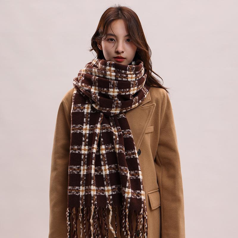 

Осенне-зимний ретро красный клетчатый шарф женский зимняя атмосфера универсальный стиль старшеклассницы новый