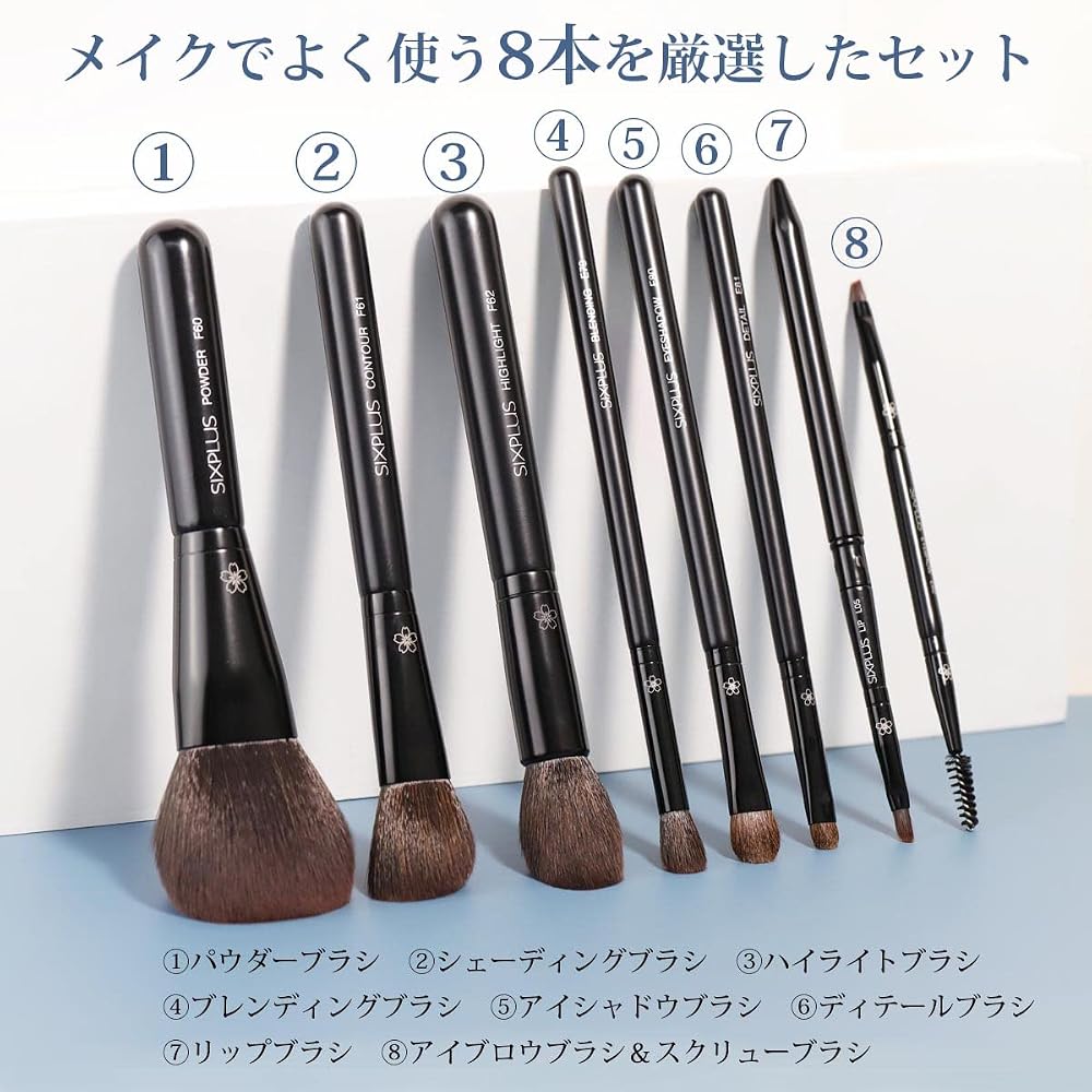 SIXPLUS Dawn Series 8-Piece Makeup Brush Set - Soft, Easy-to-Use Brushes with Pouch