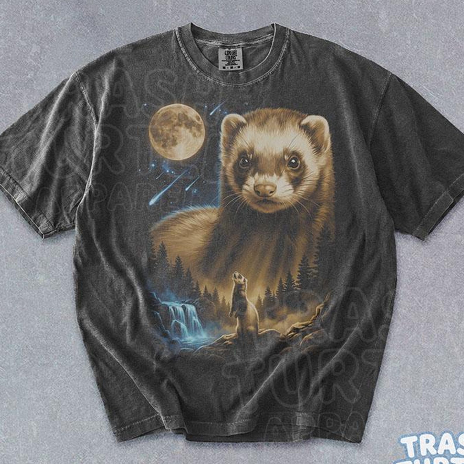 Ferret Howling At The Moon Shirt Funny Cute Animal TShirt Meme Full Moon T-shirt Graphic 90s Gift Tee 3XL