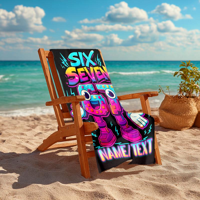 1PC Custom Name Futuristic Robot Beach Towel Highly Absorbent And Sand-Resistant Towel for Swimming, Pool, Yoga, And Travel Lightweight