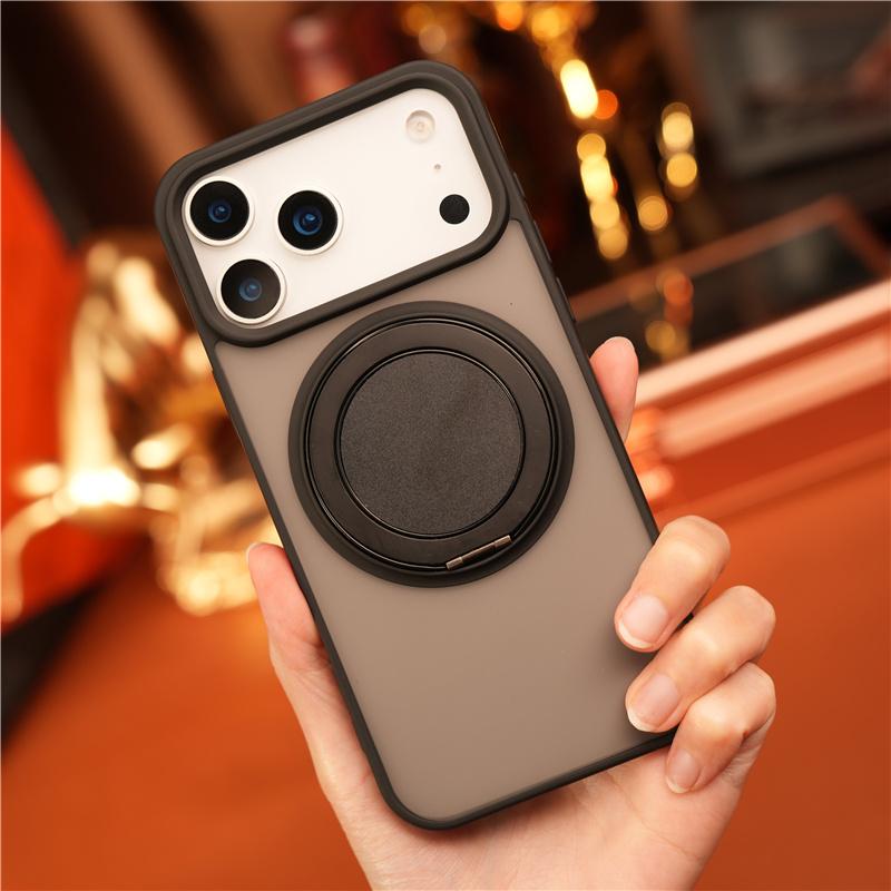 IPhone 17 16Pro 15 14 17Pro Max Matte Shockproof Stand Holder Back Cover Luxury Rotating Pivot Magnetic Bracket Magsafe Case