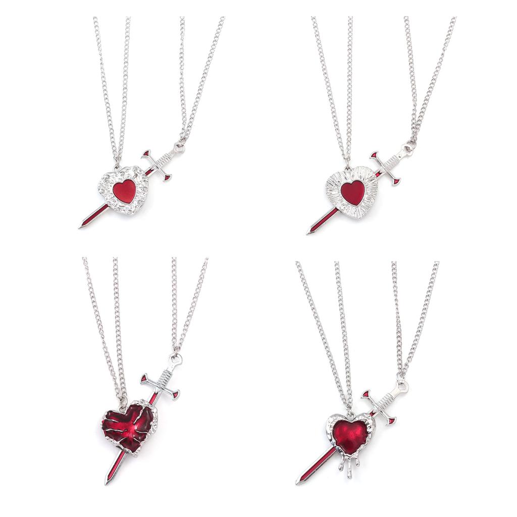 New 2PCS/set Sword Heart Couple Necklace Gothic Love Heart-shaped Pendant Women Year's Christmas Valentine's Day Gift Jewelry