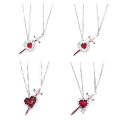 New 2PCS/set Sword Heart Couple Necklace Gothic Love Heart-shaped Pendant Women Year's Christmas Valentine's Day Gift Jewelry