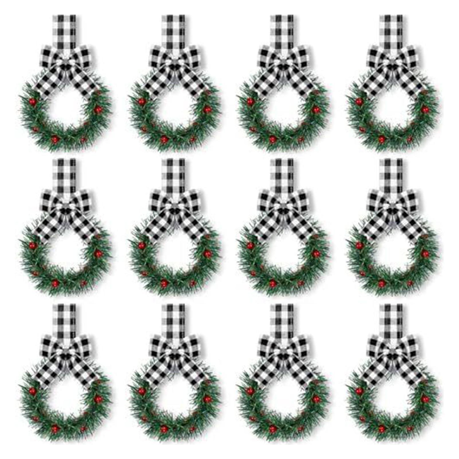 

2025 New 12PCS Christmas Cabinet Wreath Ribbon ABS Mini Green Leaf Christmas Wreath For Kitchen For Walls Wreath Festive Charm 10CM