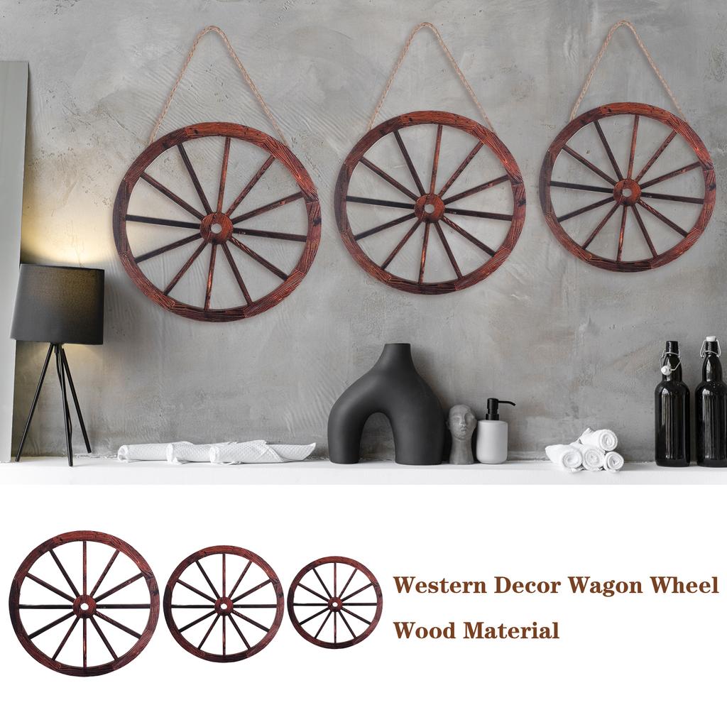 3 ks Dřevěná kola od vozu Dekor 12/10/8 Palců Westernová Nástěnná Dekorace Vintage Styl Selský Rustikální Kola od Vozu
