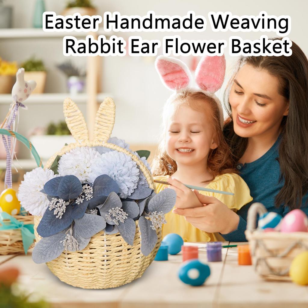 Handmade Woven Ear Flower Basket, Eco-friendly Paper Rope Creative Storage Basket