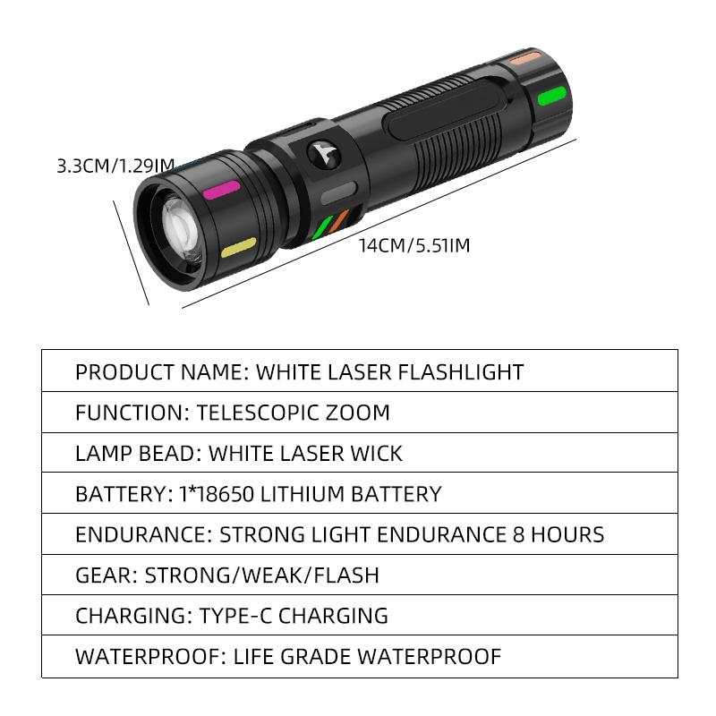 High Brightness Flashlight with Built-in Battery, Fluorescent Strip, Rechargeable Aluminum Alloy ABS Light, Waterproof Hiking Camping Light