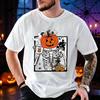 Funny Pumpkin Head Skeleton Drinking Coffee Graphic T Shirt Unisex Halloween Tees Casual Summer Streetwear Family Matching Outfit