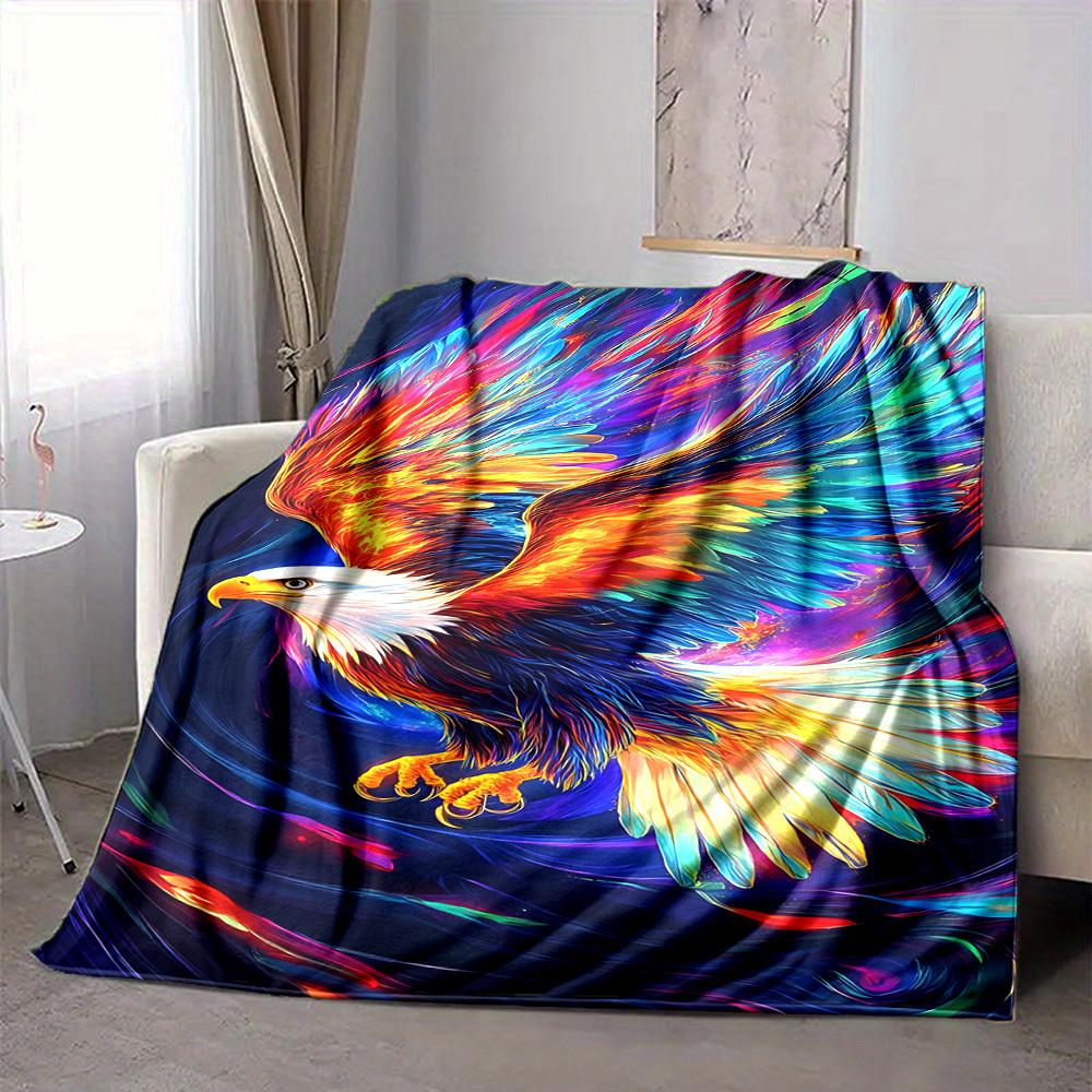 1pc Colorful Eagle Artwork Blanket Lightweight Flannel Blanket Throw Blanket For Sofa, Bed, Travel, Camping, Livingroom, Office, Couch, Chair, And Bed