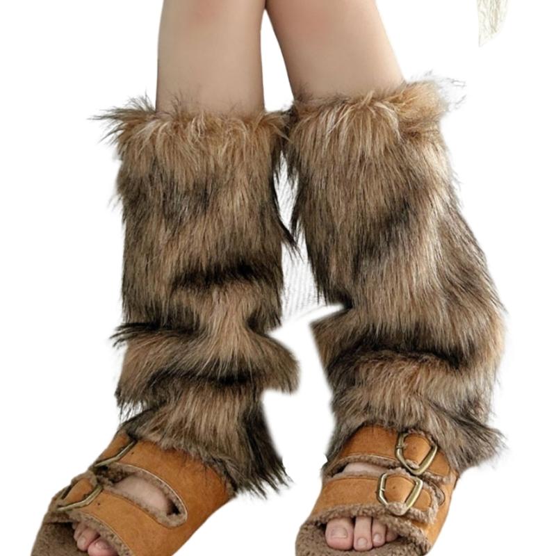 Cozy Fuzzy Leg Warmers Women Girls' Winter Fashion Accessory Furry Plush Boot Covers Sleeves Socks for Costume Parties
