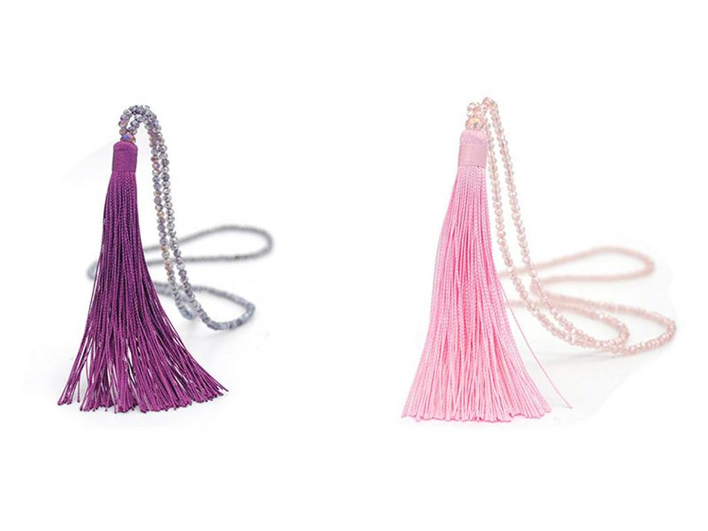 Velvet Thread & Crystal Beaded Tassel Necklace: 10-Color Handmade Women's European & American Long Chain Jewelry