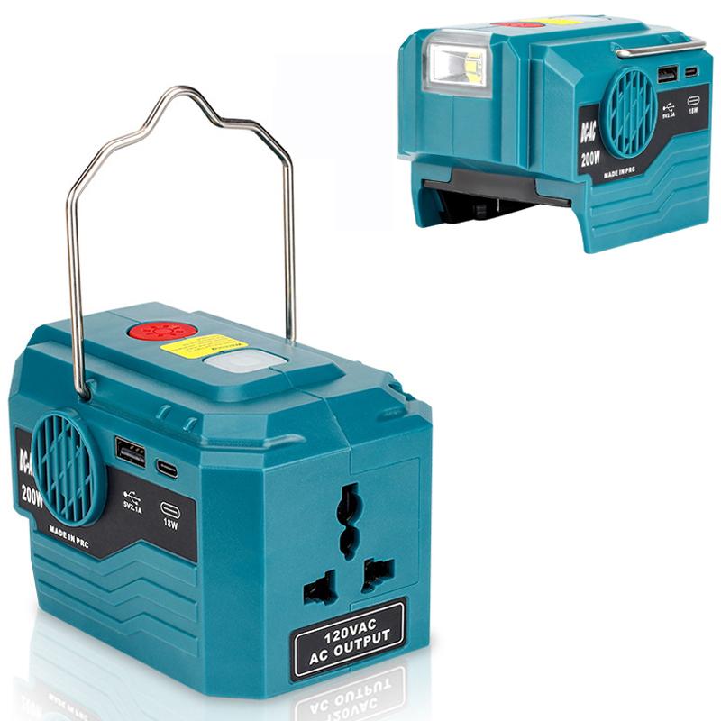 Power Inverter for Makita 18V Battery,DC 18V To AC 120V/220V Portable Power Station with USB,Type-C 280lm LED Light for Camping