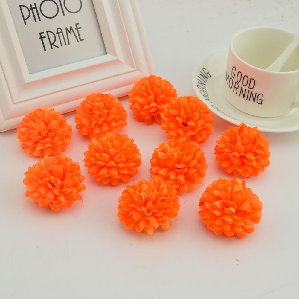 200PCS Artificial Flowers Cheap 5CM Silk Chrysanthemum Heads Home Wedding Decoration Wall Wreath for Christmas Garden Door Fake