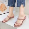 Fashion With Heel On Beach Shoes Designer Luxury Elegant Women's Slippers and Ladies Sandals Fashionable Non Slip Slides Wholesale Vip