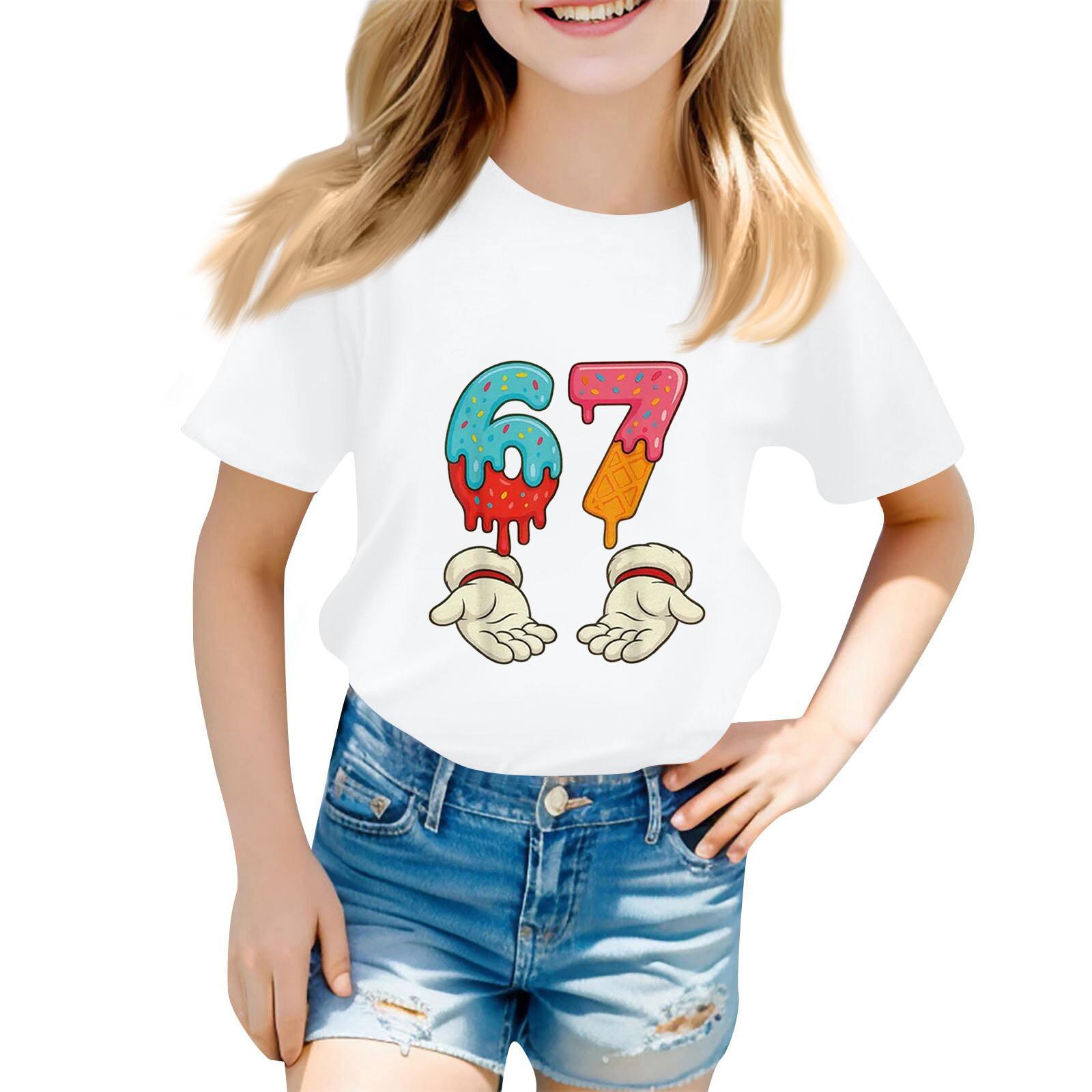 

Children s Fashion Casual Printed Neck Short Sleeve T-Shirt Top 160 білий
