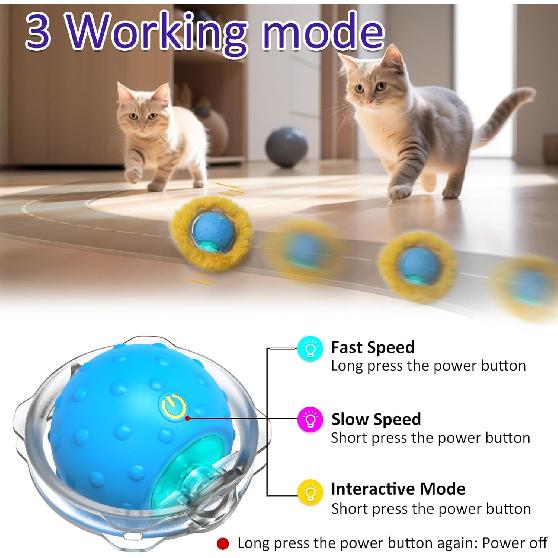 Interactive Cat Toys Ball Fast Rolling in Pouch, Motion Activate Chirping Cat Toy Hide and Seek Mouse Catching Game (Blue)