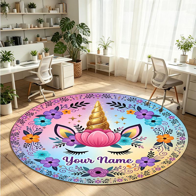 Wild Animals (487) Theme Round Crystal Velvet Rug Custom Name Text Personalized Floor Mat Home Decor Non Slip Crystal Carpet