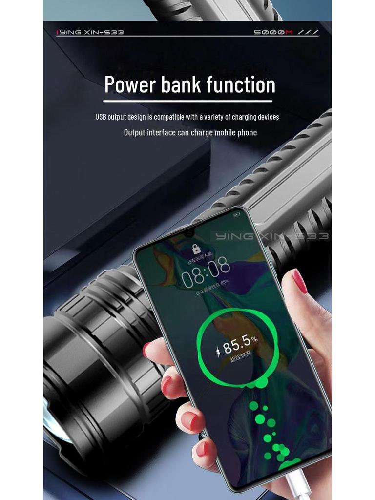 Douyin Cross-Border Multi-Function TYPE-C Rechargeable Dual-Mode LED Flashlight with Long-Range White Laser Light.