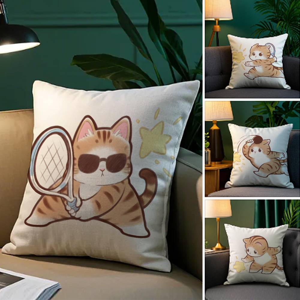Cute Cat Athlete Childlike Heart Pillow Case Comfort Sofa Bed Silky Elegant Invisible Zipper Decorative Cushion Cover