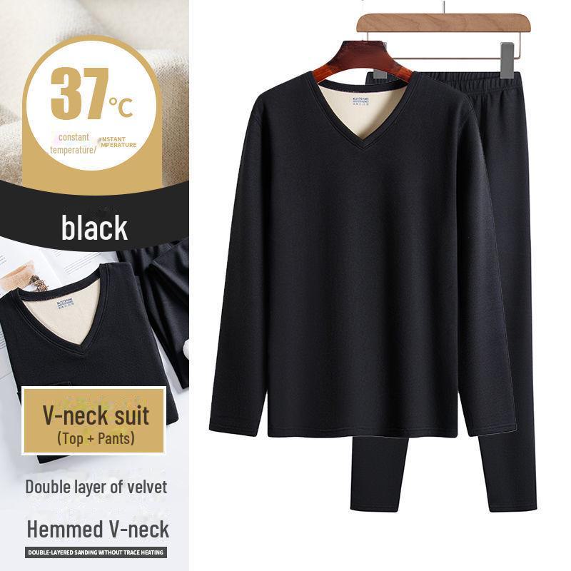 

Осенне-зимний мужской двухцветный бархатный теплый костюм - комплект термобелья с V-образным и круглым вырезом без таблеток 3XL (150-170 jin)