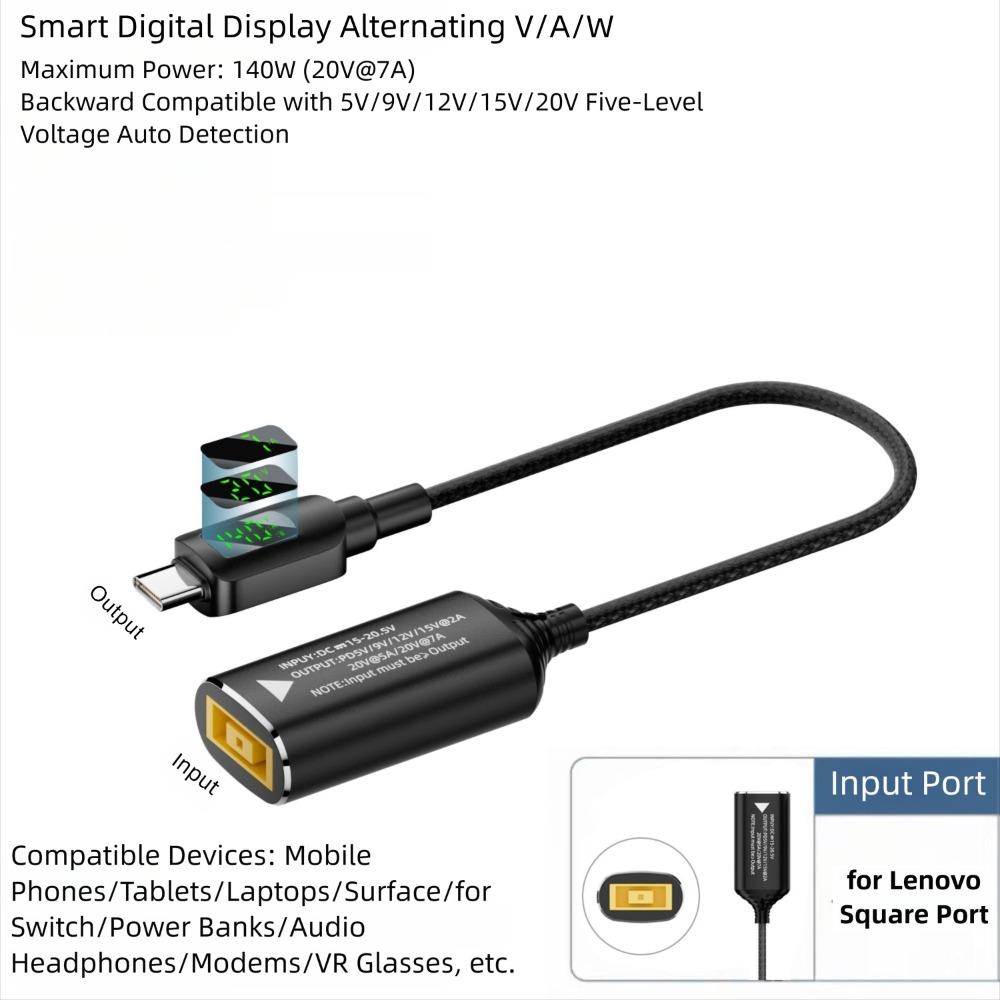 Digital Display DC To Type-C Converter USB-C Output PD 140W Charging Cable Adapter 5V 9V 15V 20V Input Intelligent