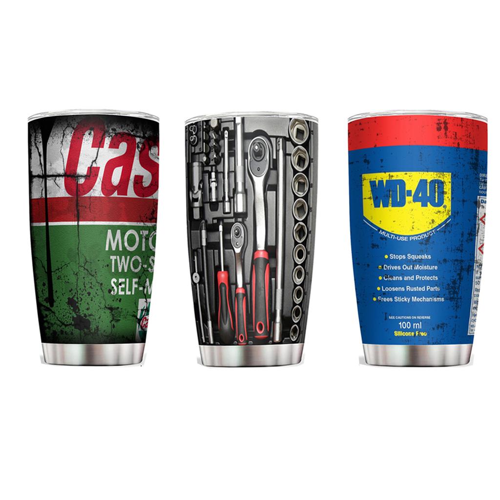20oz Edelstahl Isolierter Becher WD40 Motorölfilter Aufdruck Doppelwandig mit Strohhalm und Deckel hält Kaltes Heißes Getränk Autobecher
