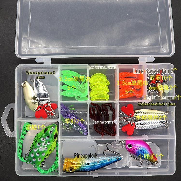 Lure Spinner & Soft Bait Thunder Frog Minnow Hook Combo Set In Box
