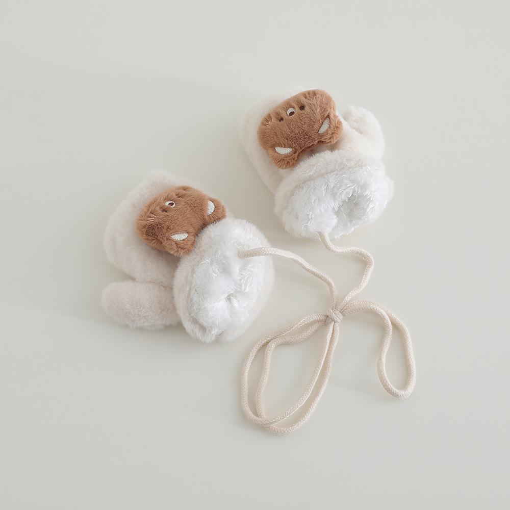 2-5 Years Old Kids Boys Girls Cartoon Bear Plush Full Finger Gloves Winter Thick Warm Gloves Toddler Outdoor Cold-Proof Mittens