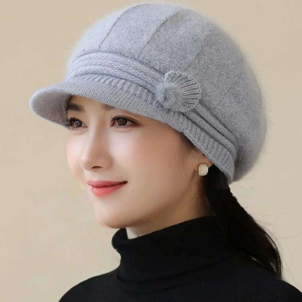 

Новый стиль Женская мода Зимняя теплая шапка Женские шляпы денди для женщин Повседневная вязаная шапка из смеси кроличьего меха 56cm-60cm