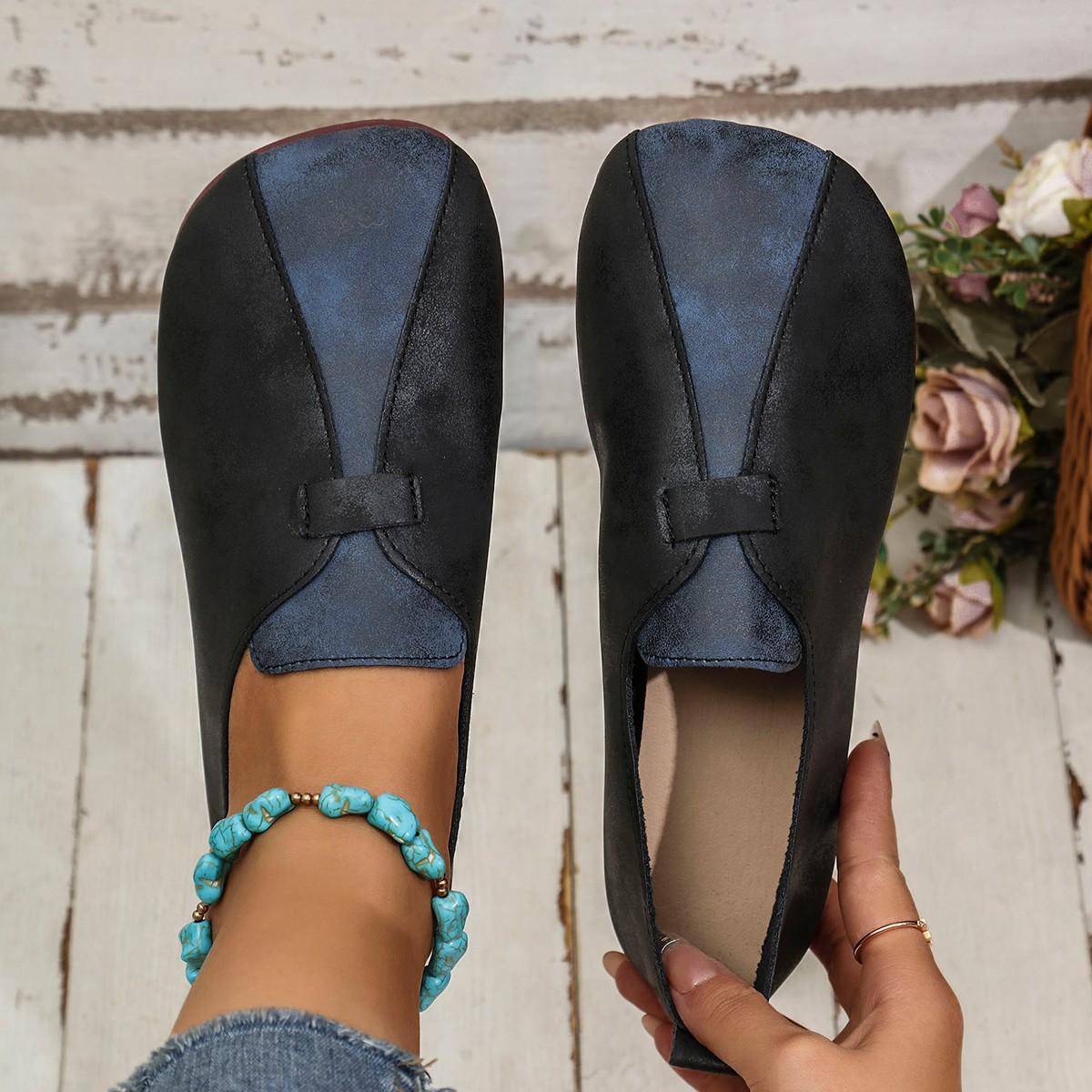 

2025 spring and autumn new splicing retro single shoes women s round head low heel one pedal mother shoes flat beanie shoes 43 чёрный