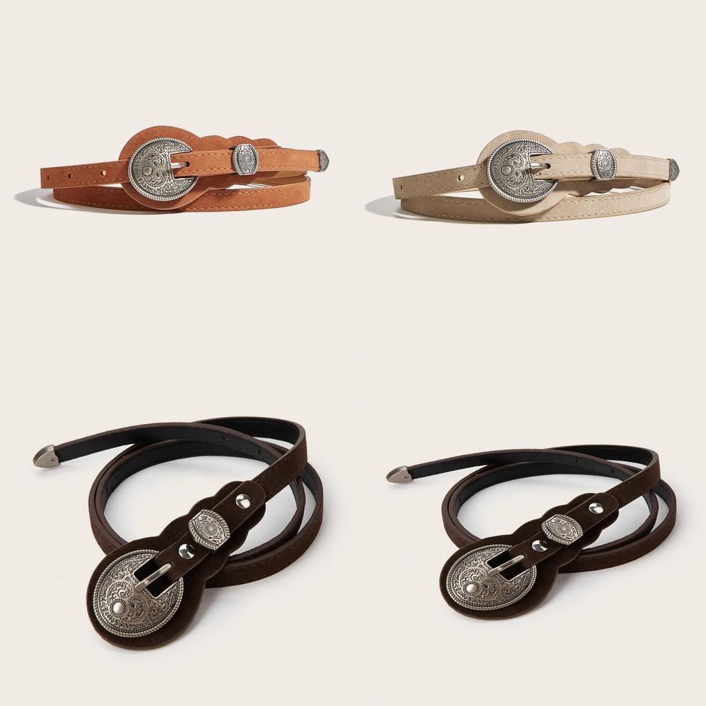Ethnischer Stil Unifarbene Ovale Metallschließe Dekoration Wildleder Lässiger Gürtel Für Damen