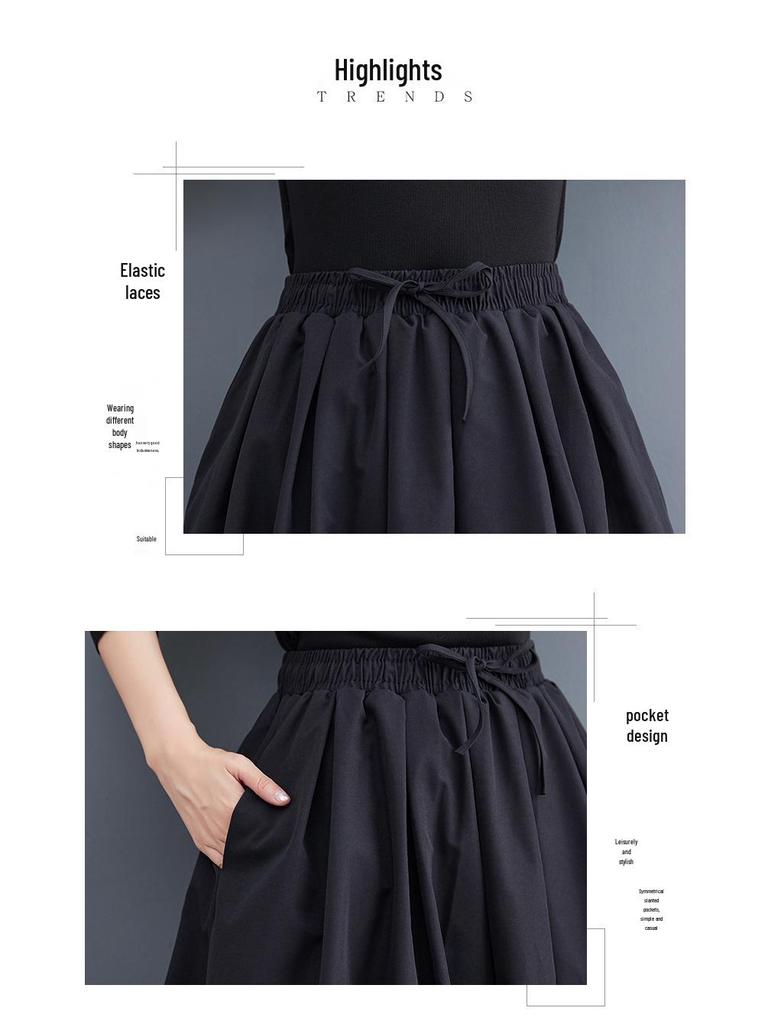2024 Spring High Waist Slimming Elastic Tie Lantern Midi Skirt