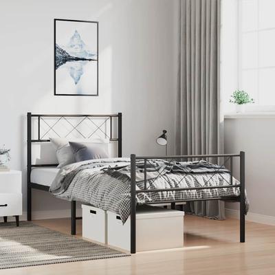 Vidaxl Metal Bed Frame with Headboard and Footboard, Black, 100X190Cm