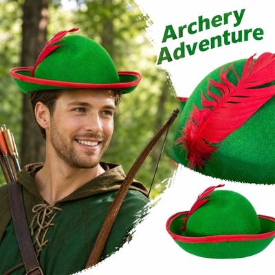 Green Hat with Feather for Halloween Costume - Headpiece