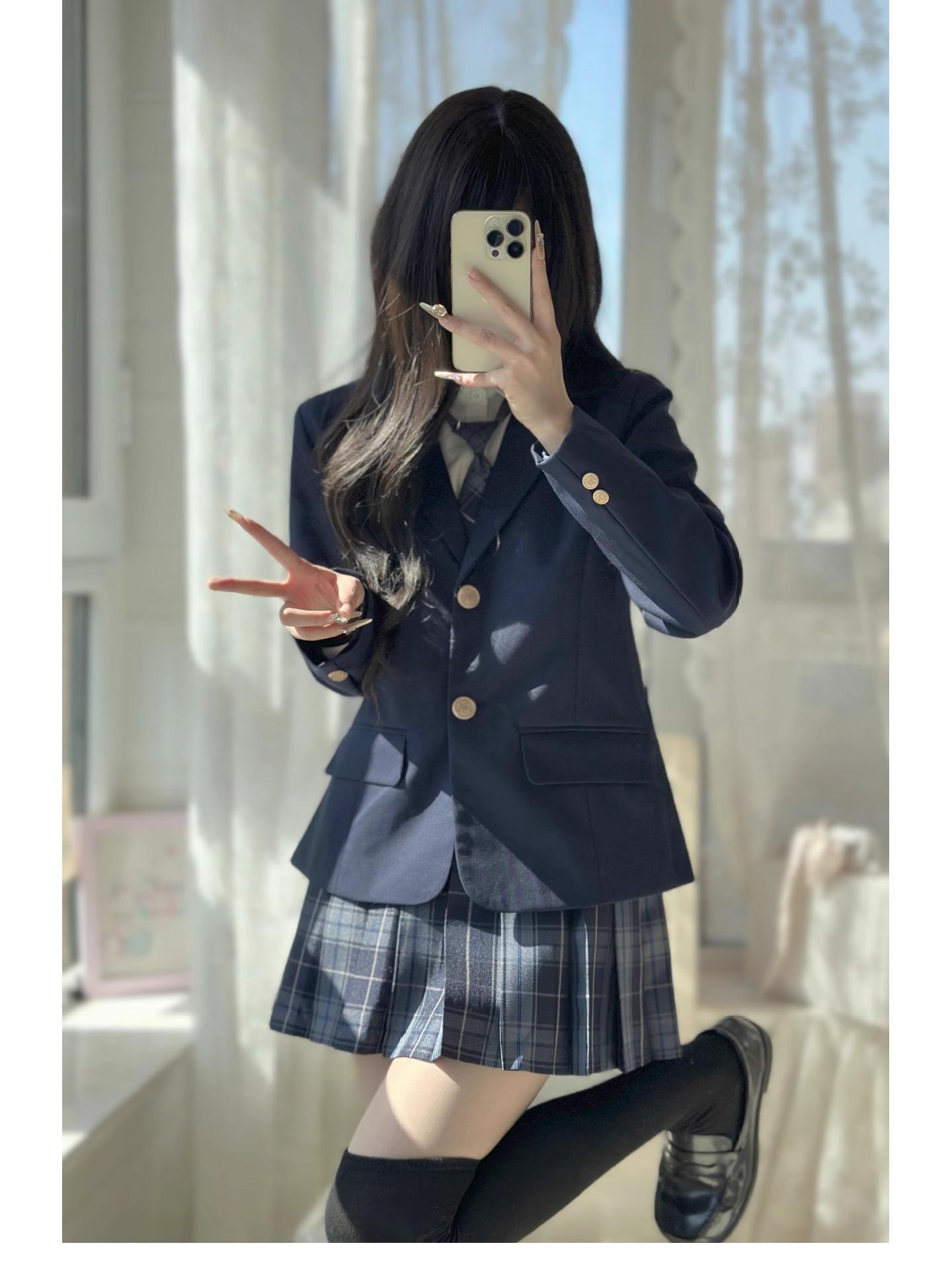 

Женская осенне-зимняя японская школьная форма в стиле академии JK: Комплект блейзера, не требующего глажки, и клетчатой юбки XS Suggest 70-85 lb