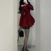 Women's Slightly Tipsy Velvet Halter Dress - Red Holiday Edition
