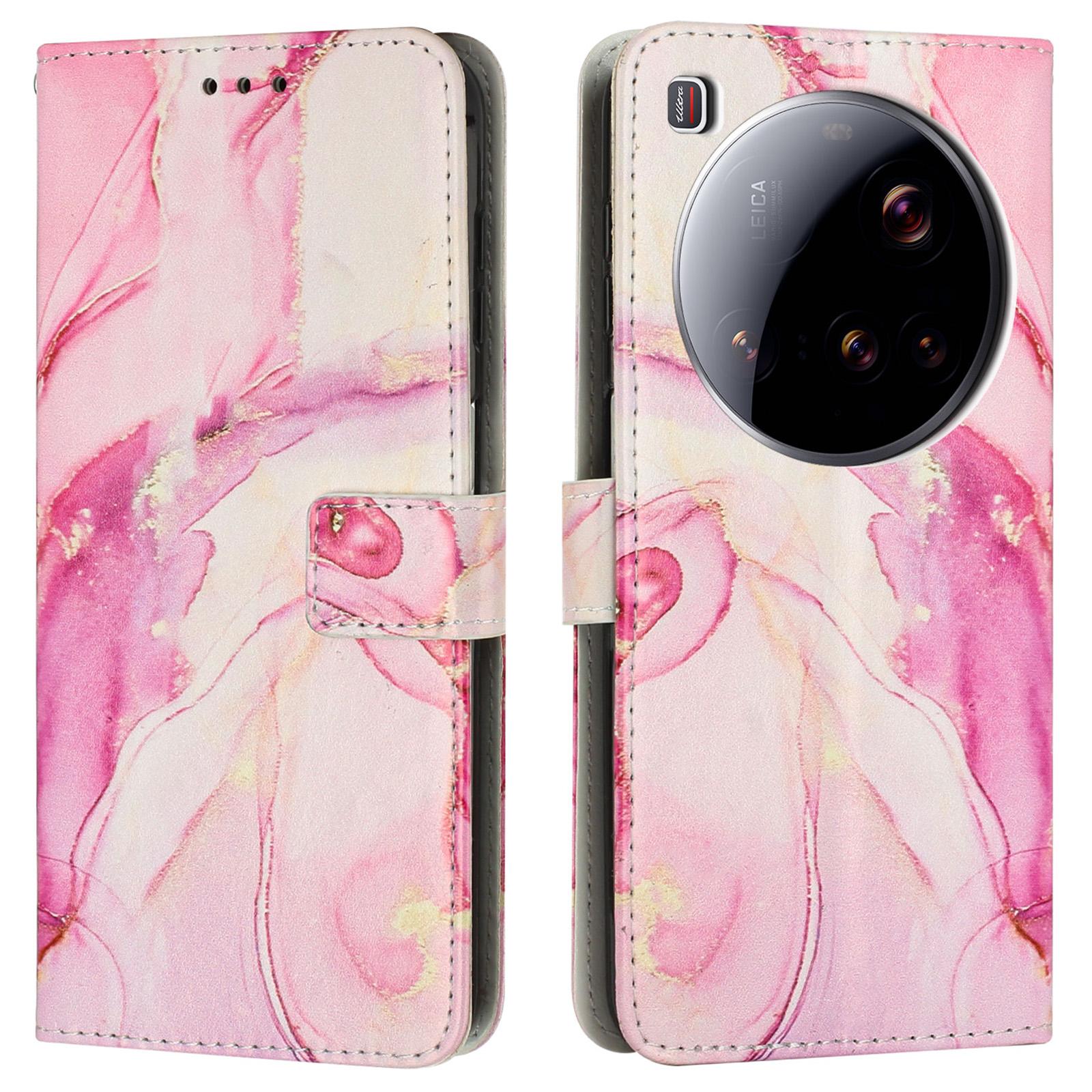 

Чохол-гаманець зі штучної шкіри з мармуровим візерунком для Xiaomi 15 Ultra Rose Gold