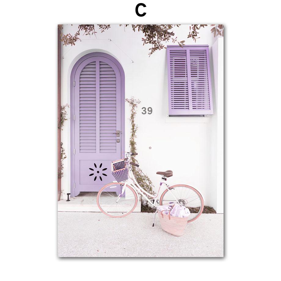 Dreamy Purple Lavender Manor Balon cu aer cald Decor camera de zi Postere și imprimeuri Artă de perete Pictură pe pânză Poze de perete de acasă