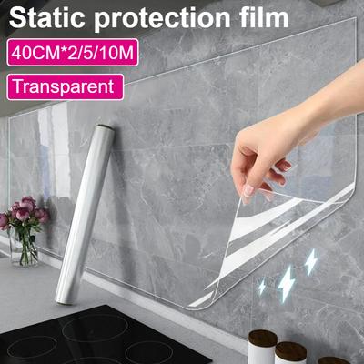 Static Cling Protective Film for Walls,Clear Waterproof Kitchen Splashback - Removable,Oil Resistant, Self-Adhesive,for Stove,Counter,Tile,Bathroom