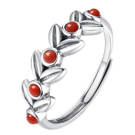 New Creative South Red Wheat Forest Style Fresh Leaf 925 Sterling Silver Jewelry Retro Opening Rings 02900