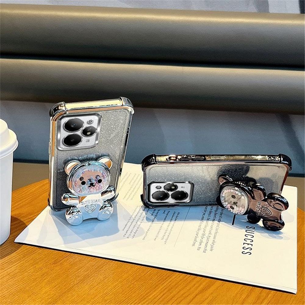 Luxury Bow Strap Bear Phone Holder Case For Honor 400 Pro Smart 200 Lite 300 100 90 80 70 60 50 Glitter Shockproof Stand Cover
