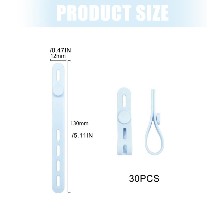 30Pcs Silicone Cable Ties Reusable Cable Management Organizers for Bundling and Fastening Cable Cords Wires Enduring